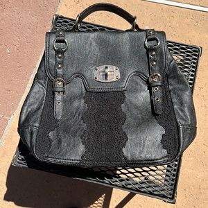 Black Vegan Leather Saddle bag w/shoulder strap. NWOT